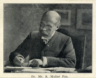 98569 Portret van gemeente- en rijksarchivaris Samuel Muller Fz. die tijdens de viering van het eeuwfeest van het ...